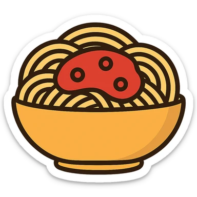 flat toon style spaghetti bowl, simple and bold sticker