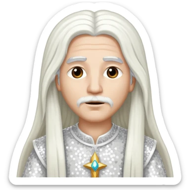 God from The Bible with long white hair, white sequin outfit sticker