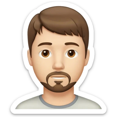  white male, short medium brown colored hair with bangs and goatee,  sticker