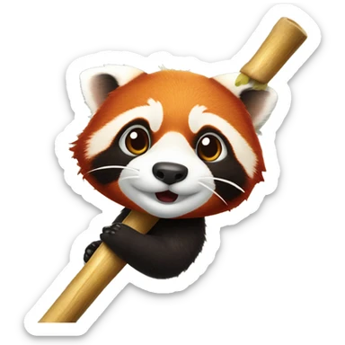 red panda on a bambo stick  sticker