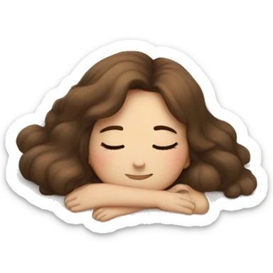 white skin long brown haired girl sleeping on top of pillow sticker