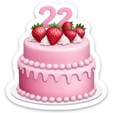 Pink cake with strawberries and the number 27  sticker