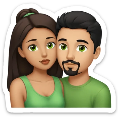 Boy with goatee￼ and black hair brown eyes kinda tan kissing girl brown hair green eyes a little tan sticker