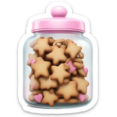Realistic glass cookie jar with light pink lid full of gingerbread cookies isolated.  sticker