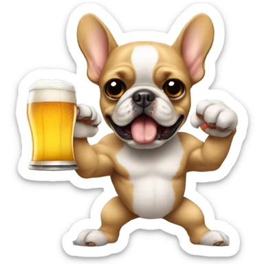 Frenchie with beer in his paw in a fight with a poodle sticker