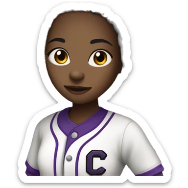 baseball card character. black girl. dread locs. letter C logo. Purple and white uniform.  sticker