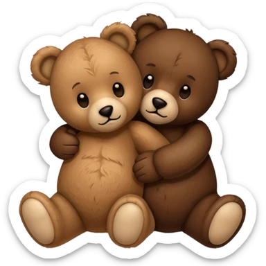 two teddy bears hugging, one light brown and one dark brown sticker