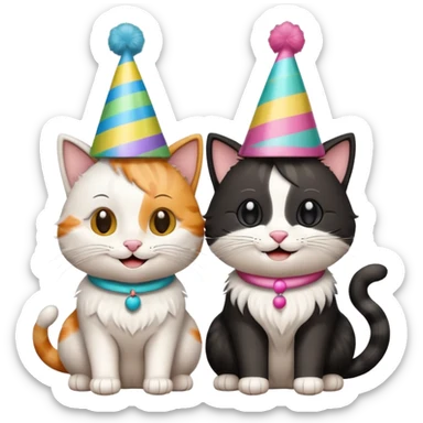 2 happy cats wearing party hats sticker