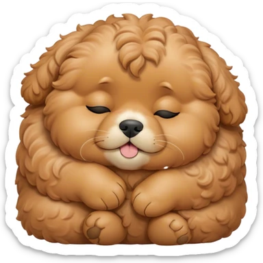 Cinematic Chubby Sleeping Cavoodle Portrait Emoji, Chubby and serene, with a round, cuddly build and a soft, curly apricot coat with subtle white patches, eyes gently closed in peaceful slumber, Simplified yet irresistibly endearing features, highly detailed, glowing with a gentle, dreamy glow, high shine, relaxed and content, stylized with a touch of whimsy, bright and heartwarming, soft glowing outline, capturing the essence of a blissfully sleepy companion, so comically serene it feels like it could roll out of the screen and snore with adorable charm! sticker