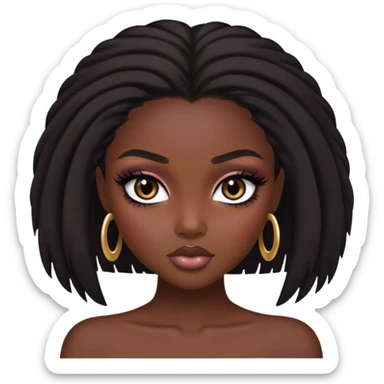 african beauty, dark black people hair, pretty eyes, pretty makeup, pretty bratz baddie sticker