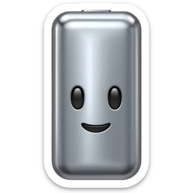 A battery emoji made of silver chrome, smooth rounded shape, minimal futuristic design, glossy metallic finish, soft reflections, iOS emoji style, centered on clean white background sticker