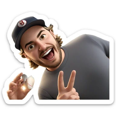 bearded boy with baseball cap sticker