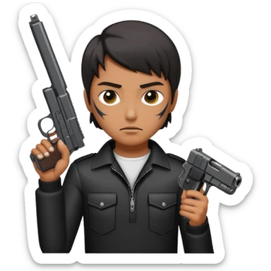 Quiero una carita fachera con una pistola automática en la mano sticker