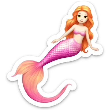 pale skinned orange haired mermaid with pink tail sticker
