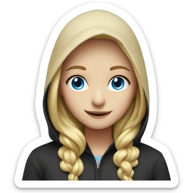smiling blondie girl and light blue eyes in dark hood sticker