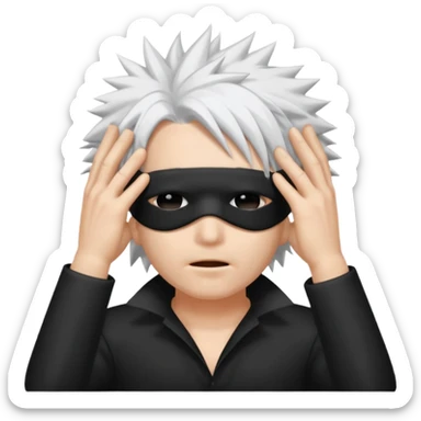 a person with a blinfold covering their eyes and spiky white hair sticker