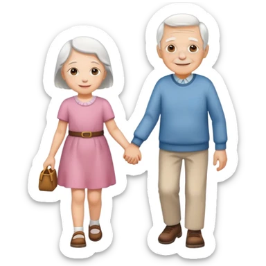 a child holding hands with an elderly person, walking together, cheerful and caring sticker