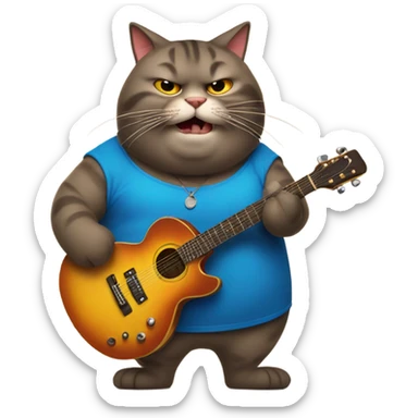 Incredibly fat mad cat, playing guitar sticker