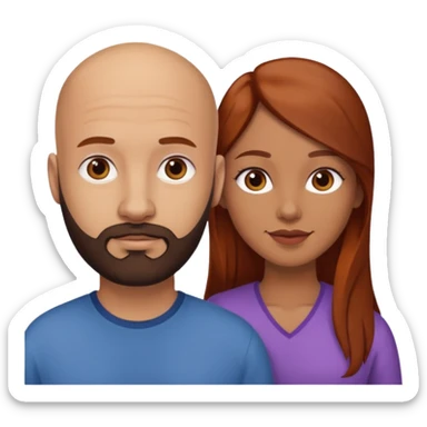 Couple. A bald man with dark brown beard and a girl with light skin. She is a redhead and has dark yellow brown auburn hair. Different skincolor. She has very light skin. sticker