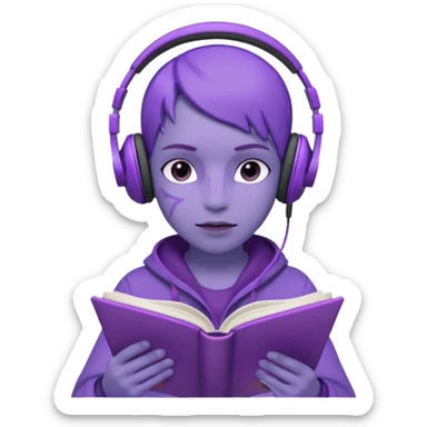 purple open written in journal with purple headphones on top sticker