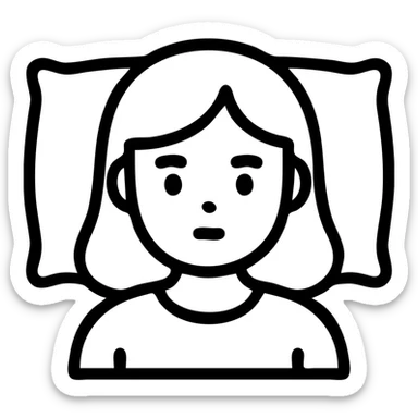 An illustration of a girl lying on a pink pillow. She has light brown hair and gray eyes. The style should be an outlined icon with no fill, inspired by iOS 18 style icons. The icon should have clear, black outlines and no internal coloring, giving it a clean and modern look. sticker