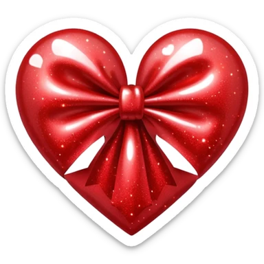 red glitter bow heart sticker