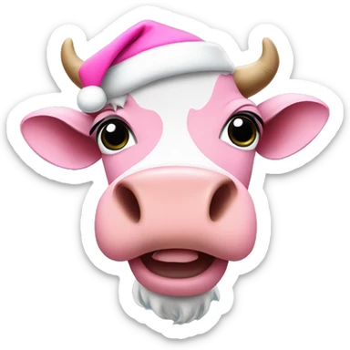 Cow wearing pink Santa hat sticker