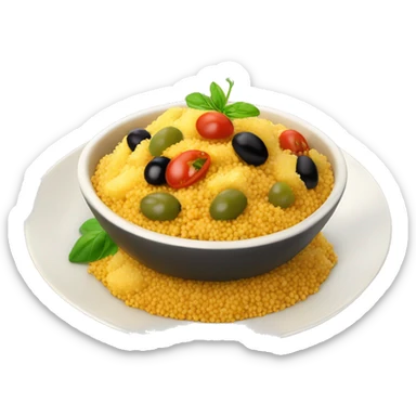 Couscous avec patate à la sauce tomate au dessus et olives vertes sticker