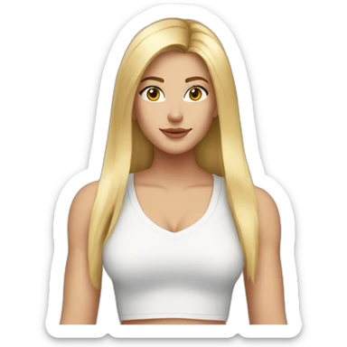 caucasian blonde, long straight hair, white deep v-neck crop tanktop sticker
