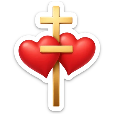 Two red  hearts connected by one simple gold cross  sticker