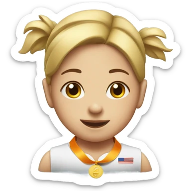  The girl is in first place in athletics with a medal on her chest sticker