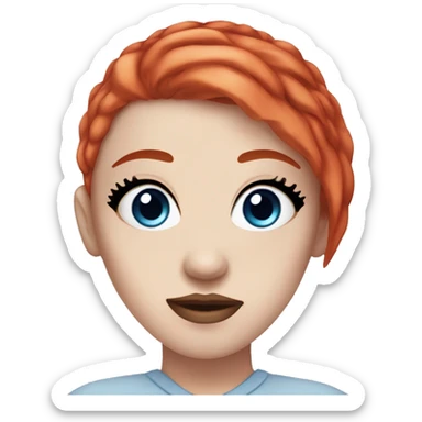 girl with pale white skin, dyed fire red hair, freckles, blue eyes, black eyebrows, and a nose septum piercing  sticker
