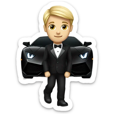 Boy driving black lamborghini in a tuxedo sticker