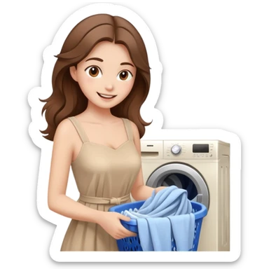  happy elegant beautiful girl flowy brown hair that is more valuable then corals doing laundry beige  sticker