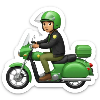 a man riding his green delivery motorcicle sticker