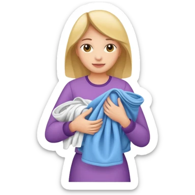 woman holding laundry sticker