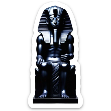 Osiris obsidian statue on granite 30 ton , massive size, sunlight behind, sunset colors, reflections on black stone polished clean perfect, photography angles sticker