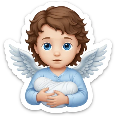 New born Baby boy angel with brown wavy hair blue eyes sticker