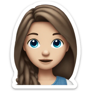 Girl with brown hair and blue eyes holding stitch sticker