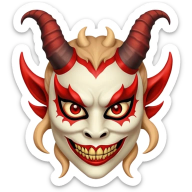 woman wearing a scary demon mask with horns sticker
