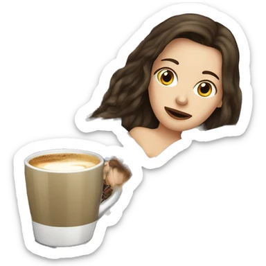 brunette white girl under plaided blanket with coffee cup sticker