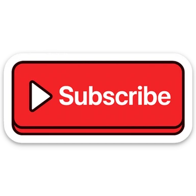 Make the button a vivid YouTube red, keep the white play icon and 'Subscribe' label, minimalist, flat, no gradients, with no background. sticker