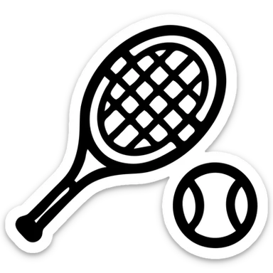 tennis icon, minimal outline, focus on tennis racket and ball, no fill sticker