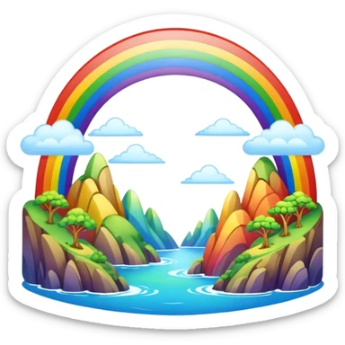 Rainbow Bridge – Arched rainbow connecting flying islands. sticker