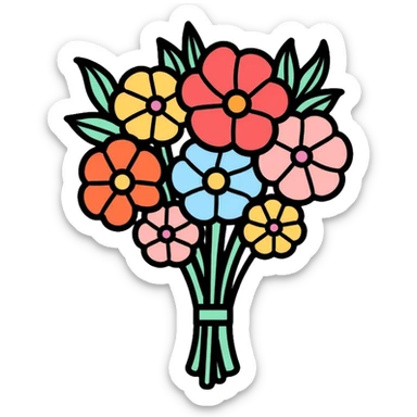 bouquet of flowers with various colorful flowers tied together sticker