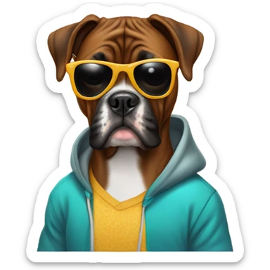 Brindle boxer dog in sunglasses and hoodie sticker