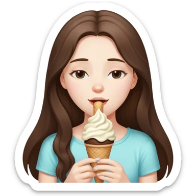 beautiful pale brunette girl with long hair enjoying an ice cream eyes closed sticker