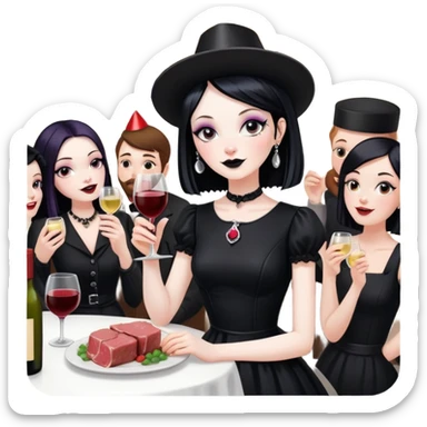 goth artists enjoying wine Party at a french SPAM meat cafe LANDSCAPE  sticker