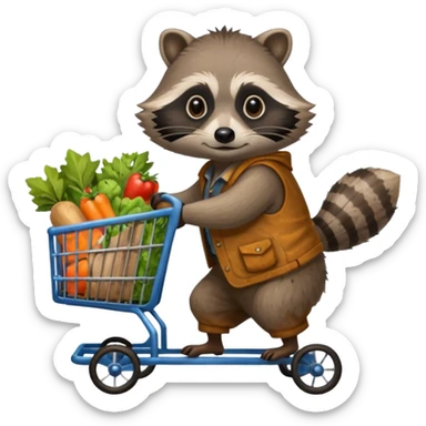 Hobo raccoon with grocery cart sticker