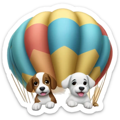 Puppies riding in a hot air balloon. sticker